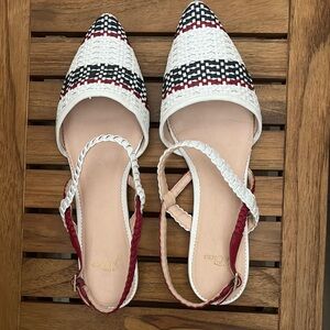 J.Crew White, Red and Navy Woven Flats
